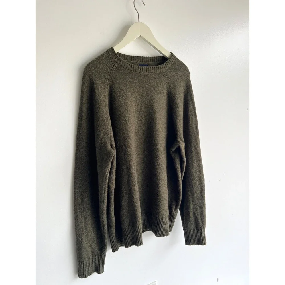 J. Crew Mens XL‎ Olive Green Lambswool Blend Raglan Crewneck Sweater Re-Imagined